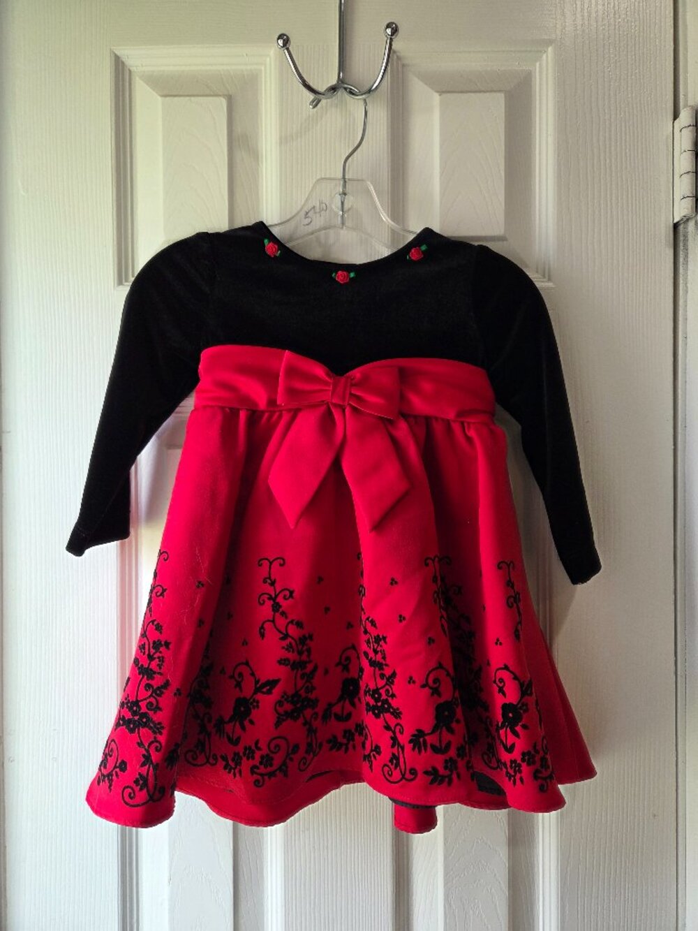 Rare Editions Baby Girl's Red Flocked Black Velvet Dress -Sz 24M